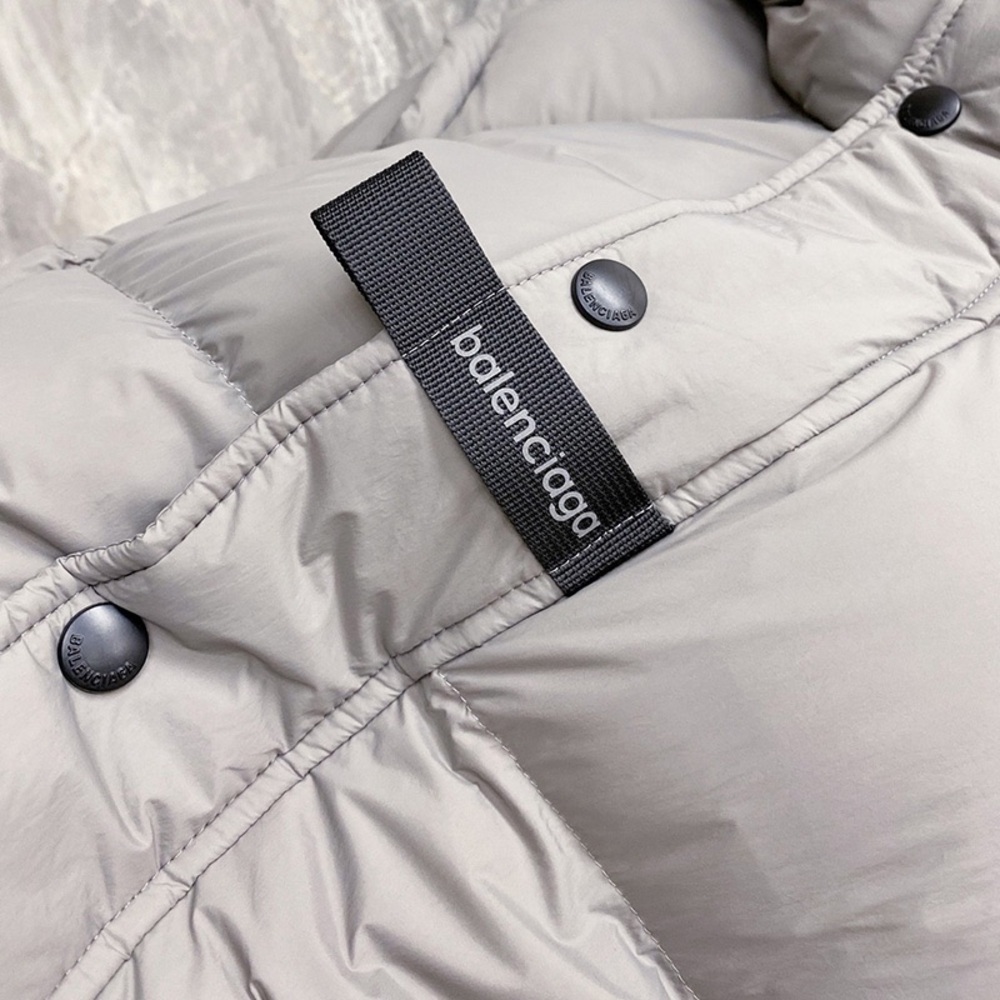 Balenciaga Grey Double B Embossed Hooded Down Jacket - Picture 6 of 9